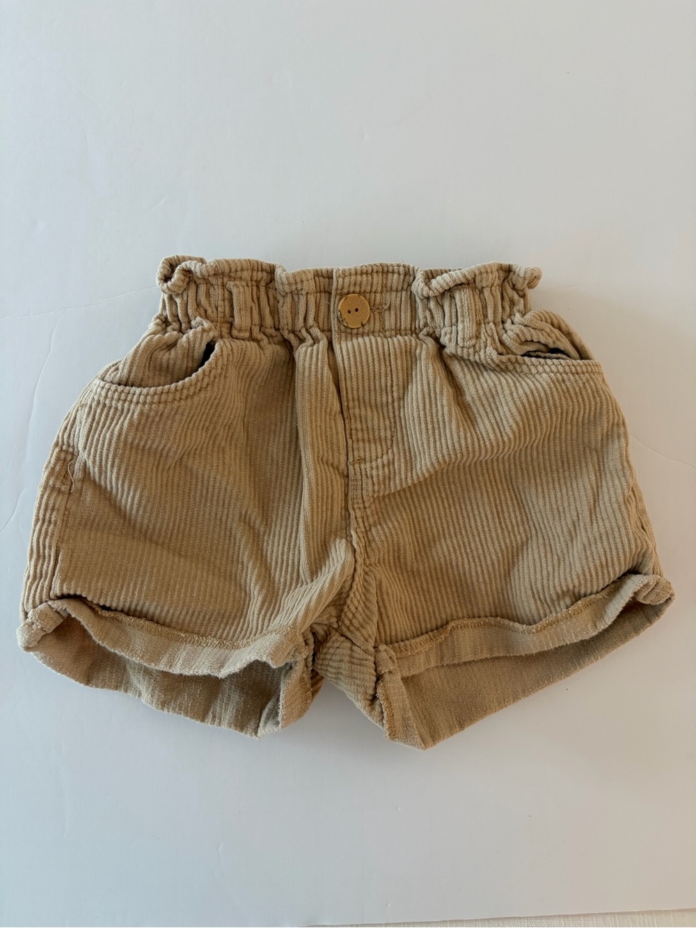 Zara Baby Beige Corduroy Shorts W/ Paper Bag Waist And Rolled Hems 18-24 Months
